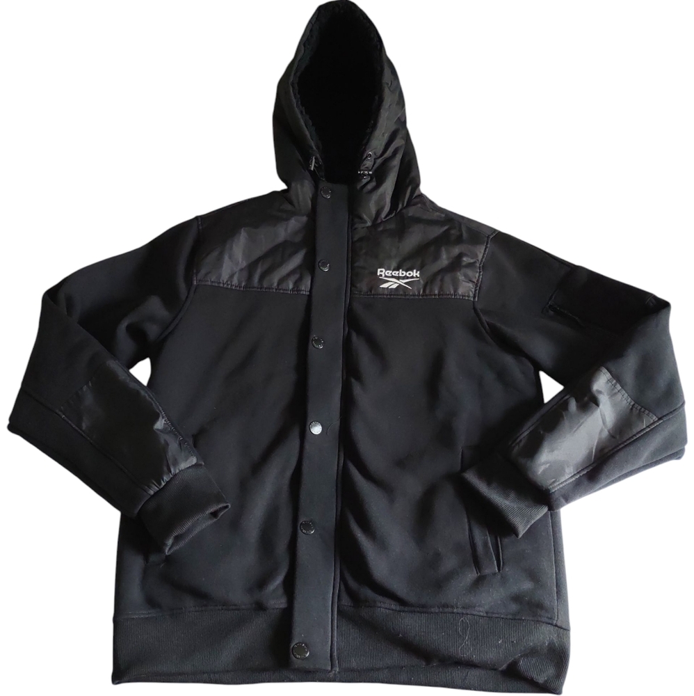 Reebok Large Black Sherpa Lined Hooded Jacket